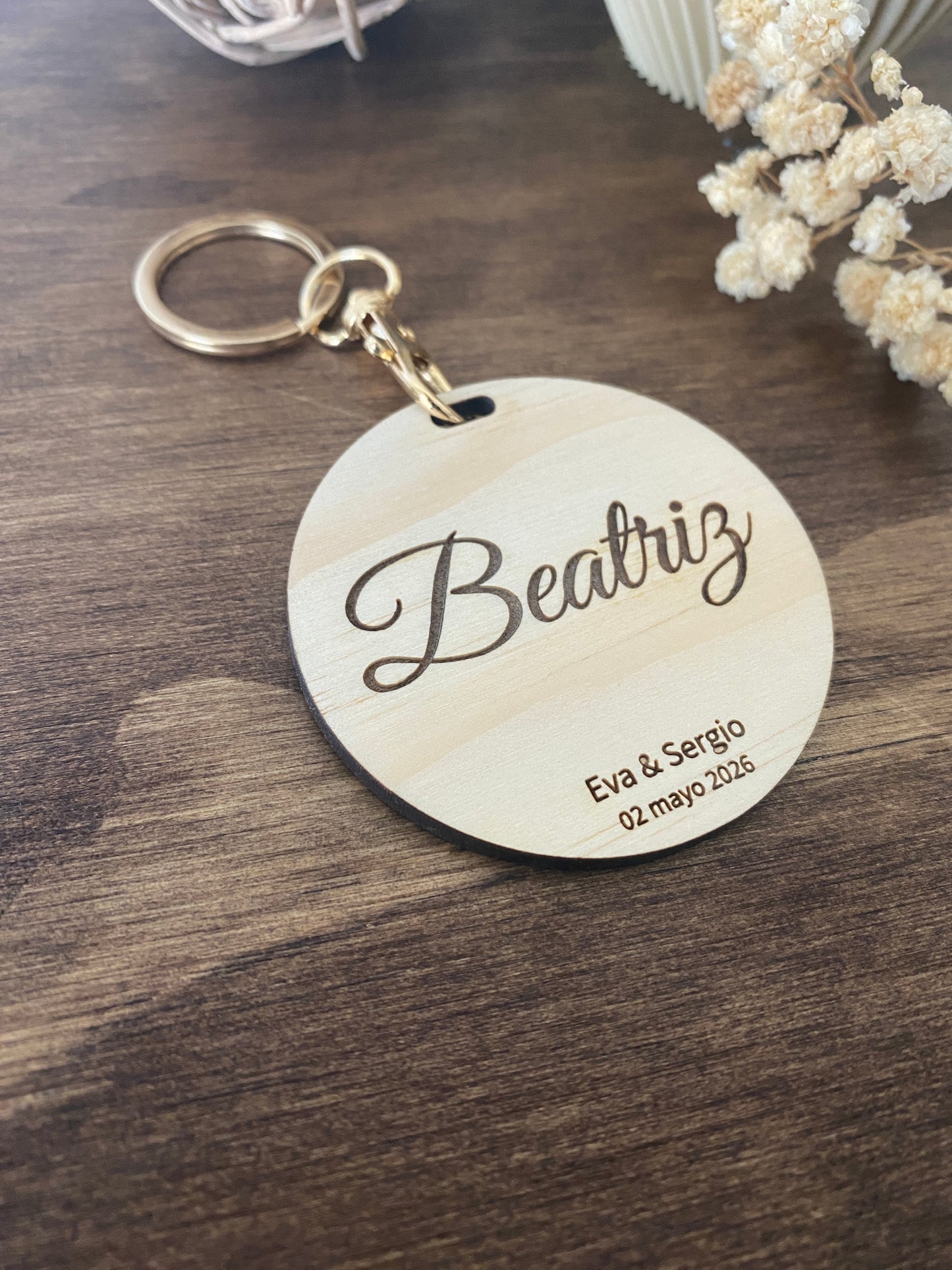 Llavero circulo madera natural