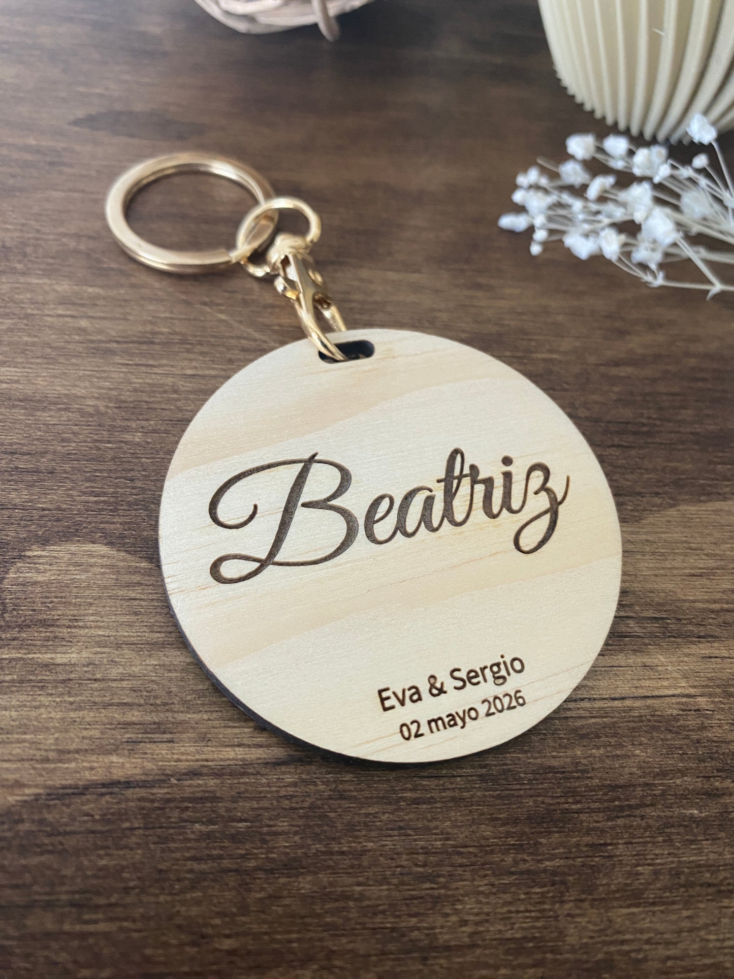 Llavero circulo madera natural