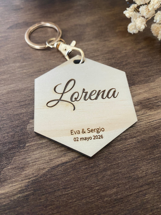 Llavero hexágono madera