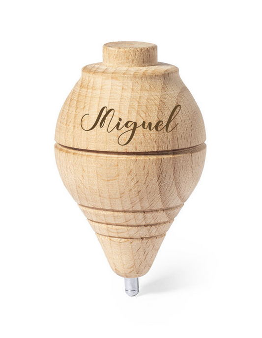 Peonza de madera grabada